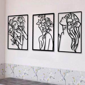 3 Pieces Metal Minimalist Abstract Woman Wall Art Line Drawing Wall Art Decor🌸